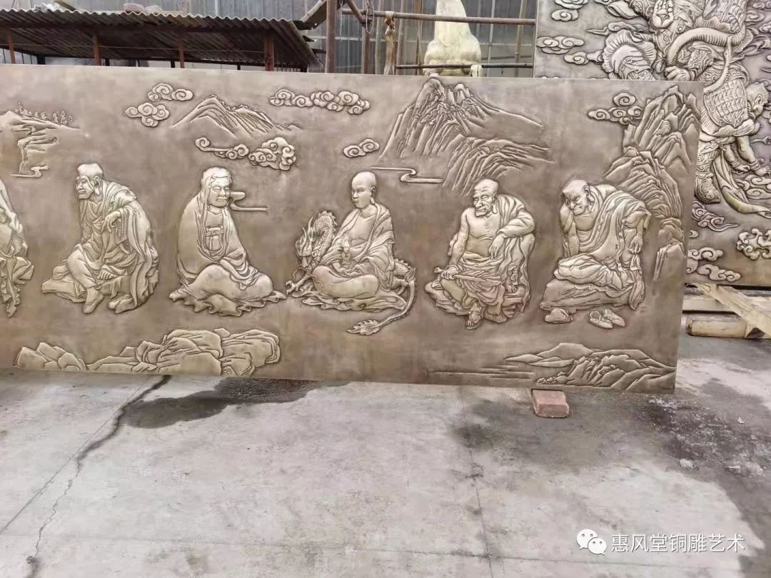 黃銅鍛銅浮雕畫 十八羅漢銅雕壁畫，定制寺院藝術的栩栩神韻